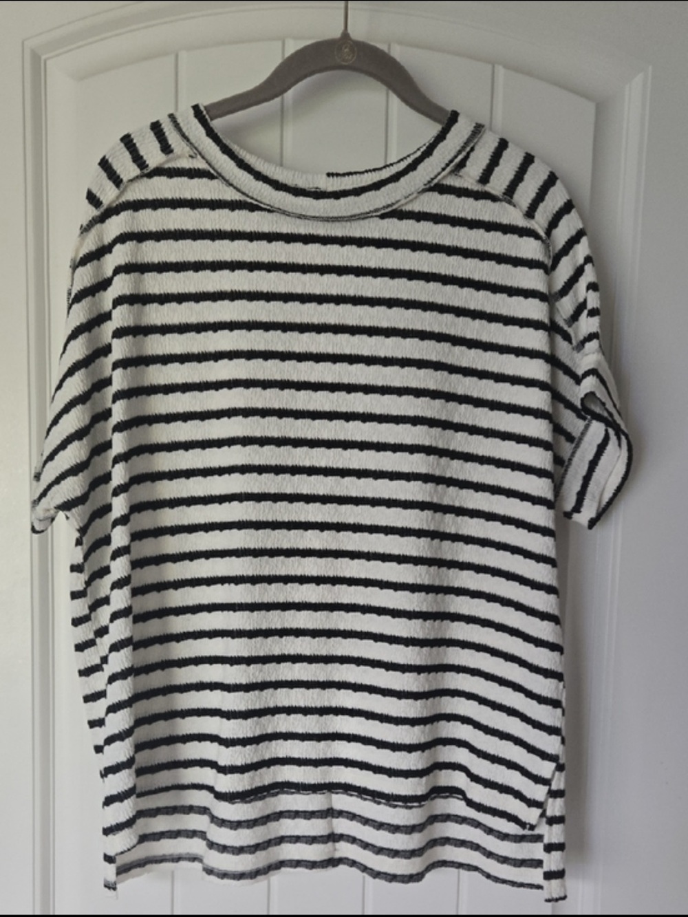 Zenana Outfitters Black & White Striped Short Sleeve Sweater